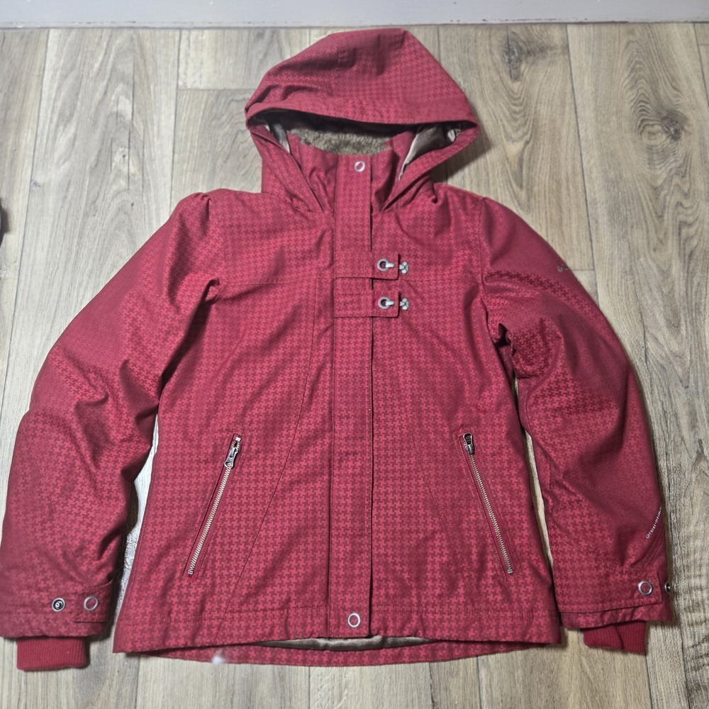 Columbia Jacket‎ Womens Med Red Geometric Omni-Shield Parka Coat Hooded Outdoor